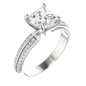 Cubic Zirconia Engagement Ring- The Layla (Customizable Princess Cut Design with Segmented Double-Pavé Band)
