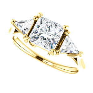 CZ Wedding Set, featuring The Prisma engagement ring (Classic Three-Stone Triangle Accent and Princess Cut center)