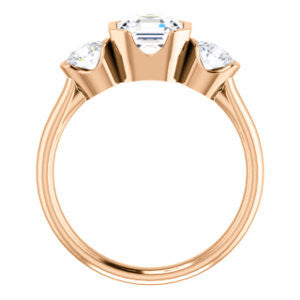 Cubic Zirconia Engagement Ring- The Lula (Customizable 3-stone Bezel Design with Asscher Cut Center and Round Cut Accents)