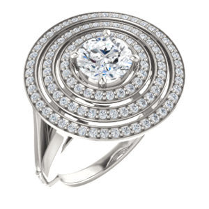 Cubic Zirconia Engagement Ring- The Roza (Customizable Triple-Halo Round Cut Design with Split Band and Knuckle Accents)