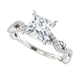 CZ Wedding Set, featuring The Janneth engagement ring (Customizable Princess Cut Design with Twisting Rope-Pavé Split Band)