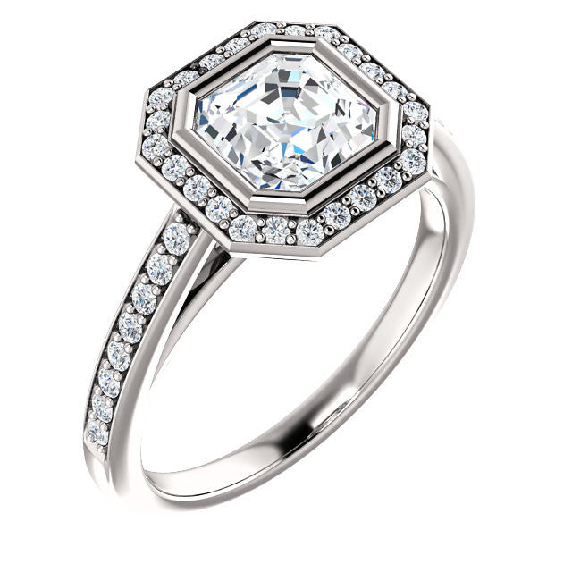 Cubic Zirconia Engagement Ring- The Samira (Customizable Halo-style Asscher Cut with Under-Halo Trellis and Thin Pavé Band)