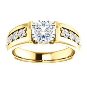 CZ Wedding Set, featuring The Rosemary engagement ring (Customizable Round Cut Tension Bar Set with Wide Channel/Prong Band)