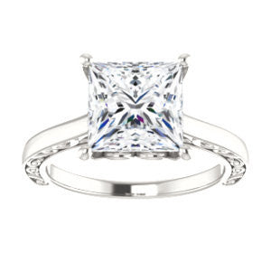 Cubic Zirconia Engagement Ring- The Salome (Customizable Princess Cut Solitaire featuring Band Filigree)