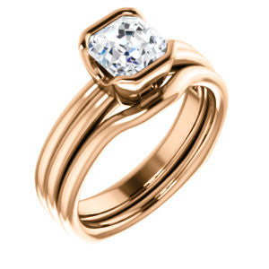 Cubic Zirconia Engagement Ring- The Monse (Customizable Bezel-set Asscher Cut Solitaire with Grooved Band & Euro Shank)