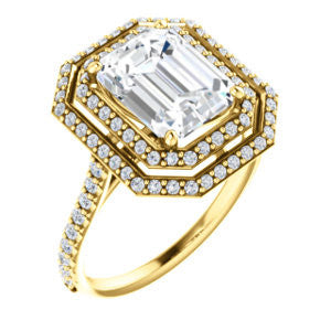 Cubic Zirconia Engagement Ring- The Alisa (Customizable Radiant Cut with Geometric Double Halo)