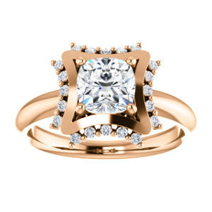 Cubic Zirconia Engagement Ring- The Jolene (Customizable Cushion Cut with Floral-inspired Clustered Accent Under-halo)