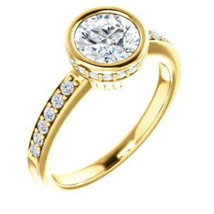 Cubic Zirconia Engagement Ring- The Monaco (Customizable Vintage Round Cut Design with Crown-inspired Under-halo Trellis and Pavé Band)