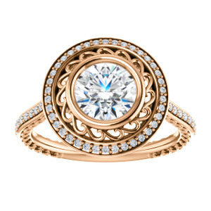 Cubic Zirconia Engagement Ring- The Sydney Ava (Customizable Cathedral-Bezel Round Cut Filigreed Design with Halo & Pavé Accents)