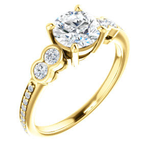 CZ Wedding Set, featuring The Eneroya engagement ring (Customizable Enhanced 5-stone Round Cut Design with Thin Pavé Band)
