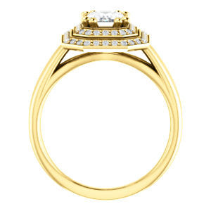 CZ Wedding Set, featuring The Brielle engagement ring (Customizable Emerald Cut Cathedral Double-Halo with Curved Split-Band)