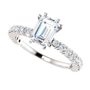 CZ Wedding Set, featuring The Thea engagement ring (Customizable 8-prong Emerald Cut Design with Thin, Stackable Pavé Band)