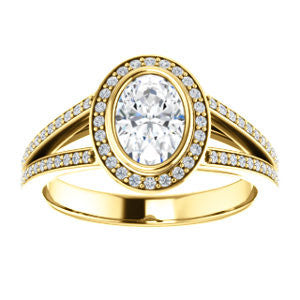 Cubic Zirconia Engagement Ring- The Maritza (Customizable Bezel-Halo Oval Cut Style with Pavé Split Band & Euro Shank)