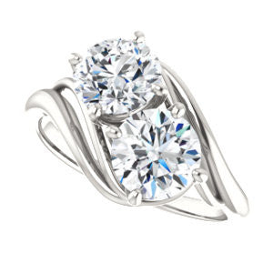 Cubic Zirconia Engagement Ring- The Yuli (Customizable 2-stone Round Cut Design with Artisan Bypass Split Band)