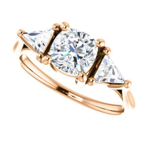 CZ Wedding Set, featuring The Prisma engagement ring (Classic Three-Stone Triangle Accent and Cushion Cut center)