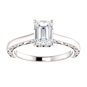 Cubic Zirconia Engagement Ring- The Salome (Customizable Radiant Cut Solitaire featuring Band Filigree)