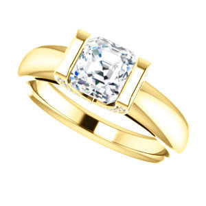 Cubic Zirconia Engagement Ring- The Tory (Customizable Cathedral-style Bar-set Asscher Cut Ring with Prong Accents)