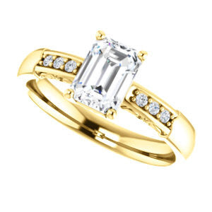 Cubic Zirconia Engagement Ring- The Migdala (Customizable 7-stone Emerald Cut Design with Round Channel Accents & Decorative Filigree)
