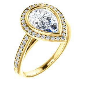 Cubic Zirconia Engagement Ring- The Samira (Customizable Halo-style Pear Cut with Under-Halo Trellis and Thin Pavé Band)