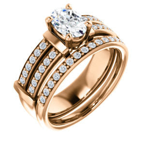 CZ Wedding Set, featuring The Rachana engagement ring (Customizable Oval Cut Design with Wide Split-Pavé Band and Euro Shank)