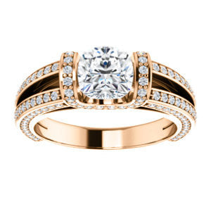CZ Wedding Set, featuring The Scarlett engagement ring (Cushion Cut with Prong-Accented Bar Basket and Split Pavé Band)