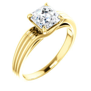 Cubic Zirconia Engagement Ring- The Therese (Customizable Asscher Cut Solitaire with Column Motif Double-Grooved-Band)