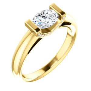 Cubic Zirconia Engagement Ring- The Tory (Customizable Cathedral-style Bar-set Oval Cut Ring with Prong Accents)