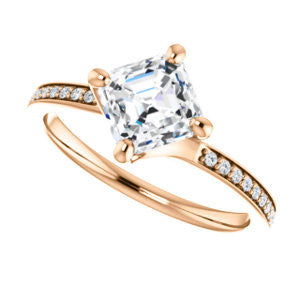 Cubic Zirconia Engagement Ring- The Valeria (Customizable Kite-setting Asscher Cut Center featuring Thin Pavé Band)