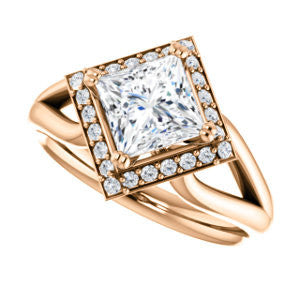 Cubic Zirconia Engagement Ring- The Nancy Avila (Customizable Halo-Accented Princess Cut Design with Wide Split-Band)