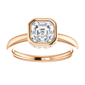 Cubic Zirconia Engagement Ring- The Zakiya (Customizable Bezel-set Asscher Cut Design with Filigree Fleur-de-Lis Trellis & Under-Halo Accents)