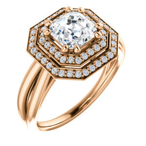 Cubic Zirconia Engagement Ring- The Brielle (Customizable Asscher Cut Cathedral Double-Halo with Curved Split-Band)