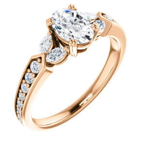 Cubic Zirconia Engagement Ring- The Rosalyn (Customizable Oval Cut with Marquise Accent Butterflies and Round Channel)