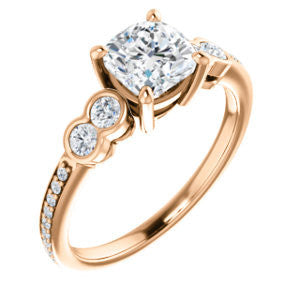 Cubic Zirconia Engagement Ring- The Eneroya (Customizable Enhanced 5-stone Cushion Cut Design with Thin Pavé Band)