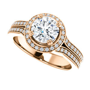 Cubic Zirconia Engagement Ring- The Mia Sofía (Customizable Cathedral-Halo Round Cut Style with Wide Split-Pavé Band)