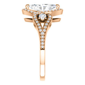 Cubic Zirconia Engagement Ring- The Sofía Anna (Customizable Marquise Cut Design with Dual Round Accents, Twisted Halo and Pavé Split Band)