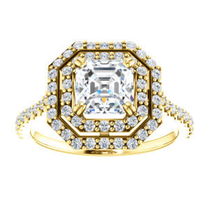 CZ Wedding Set, featuring The Alexandra engagement ring (Customizable Asscher Cut Double Halo Center with U-Pave and Pavé  Band)