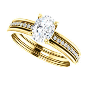 Cubic Zirconia Engagement Ring- The Rikki (Customizable Oval Cut Design with Double-Grooved Pavé Band)