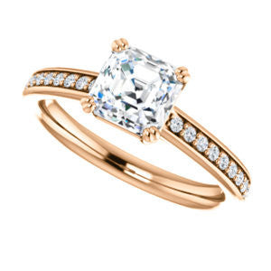 Cubic Zirconia Engagement Ring- The Myrtle (Customizable Asscher Cut Design with Round-Accented Band & Euro Shank)