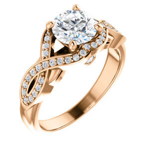 Cubic Zirconia Engagement Ring- The Bannely (Customizable Round Cut Semi-Halo Style with Split-Pavé Band and Peekaboo Accents)