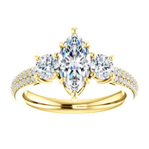 Cubic Zirconia Engagement Ring- The Zuleyma (Customizable Enhanced 3-stone Marquise Cut Design with Triple Pavé Band)