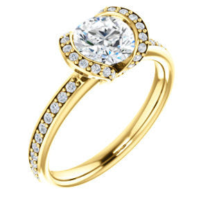 Cubic Zirconia Engagement Ring- The Victoria (Customizable Bezel-set Round Cut Semi-Halo Design with Prong Accents)