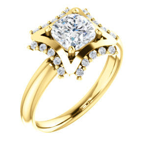 Cubic Zirconia Engagement Ring- The Jolene (Customizable Cushion Cut with Floral-inspired Clustered Accent Under-halo)