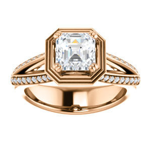 Cubic Zirconia Engagement Ring- The Reina (Customizable Ridged-Bevel Surrounded Asscher Cut with 3-sided Split-Pavé Band)