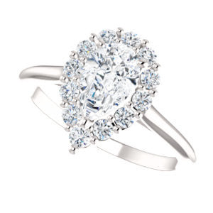 Cubic Zirconia Engagement Ring- The Taelynn (Customizable Pear Cut Style with Cluster Halo and Thin Band)