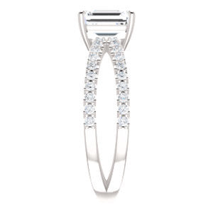 Cubic Zirconia Engagement Ring- The Yasmeen (Customizable Emerald Cut Style with Wide X-Split Pavé Band)
