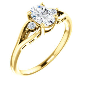 Cubic Zirconia Engagement Ring- The Willie Jo (Customizable 3-stone Oval Cut Design with Small Round Cut Accents and Decorative Cathedral Trellis)