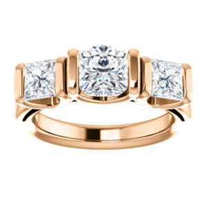 Cubic Zirconia Engagement Ring- The Nazareth (Customizable 3-stone Bar-set Cushion Cut Design with Princess Accents)