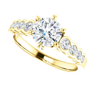 Cubic Zirconia Engagement Ring- The Jhenny (Customizable Round Cut 9-Stone Design with Round Bezel Accents)