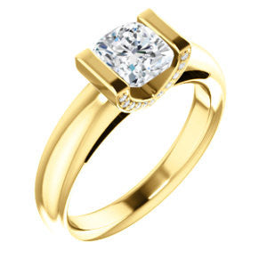 Cubic Zirconia Engagement Ring- The Tory (Customizable Cathedral-style Bar-set Cushion Cut Ring with Prong Accents)