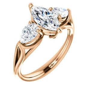 Cubic Zirconia Engagement Ring- The Ila (Customizable 3-stone Design with Marquise Cut Center, Pear Accents and Split Band)